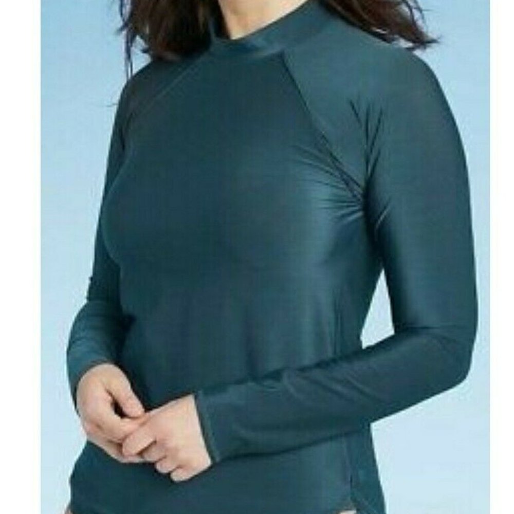 All in Motion Women Long Sleeve Teal Rash Guard Swim Swimsuit Top Medium New